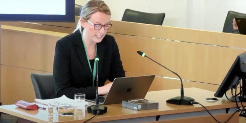 Garden Court North's Lily Lewis (pictured) delivers the Lampard Inquiry opening statement on 10 September, 2024. Credit: Lampard Inquiry / YouTube.