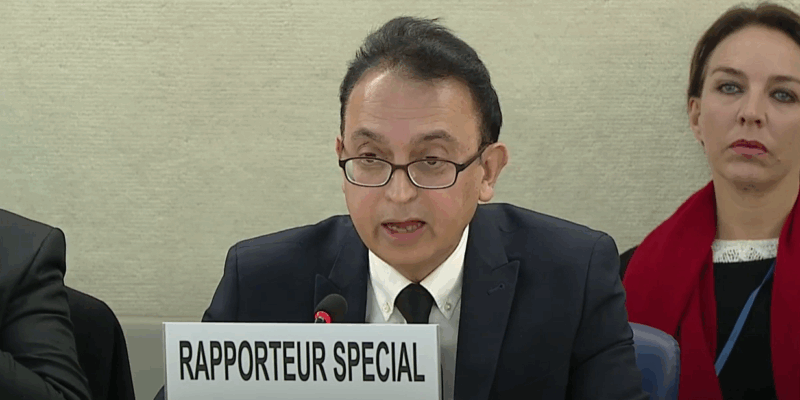 Professor Javaid Rehman (pictured) addresses the UN Human Rights Council as Special Rapporteur on 22 November 2022. Credit: UN Human Rights Council / YouTube.