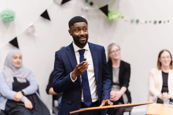 Garden Court North's Christian Weaver (pictured) speaking at the YLAL awards. Credit: Frederique Bellec.
