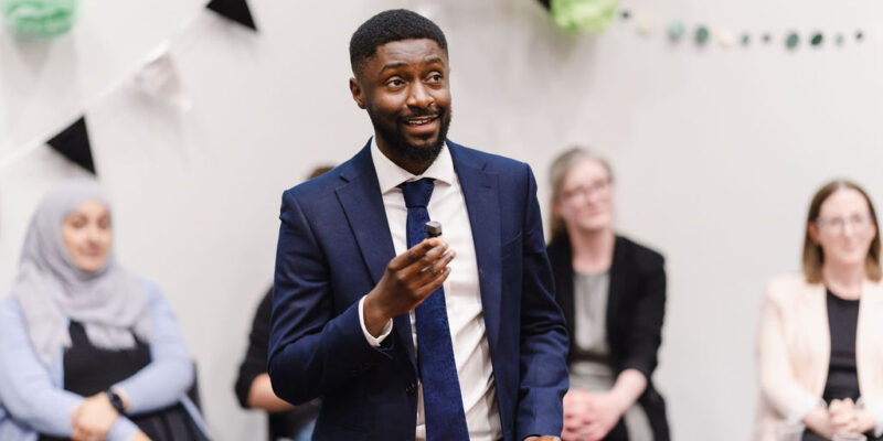 Garden Court North's Christian Weaver (pictured) speaking at the YLAL awards. Credit: Frederique Bellec.