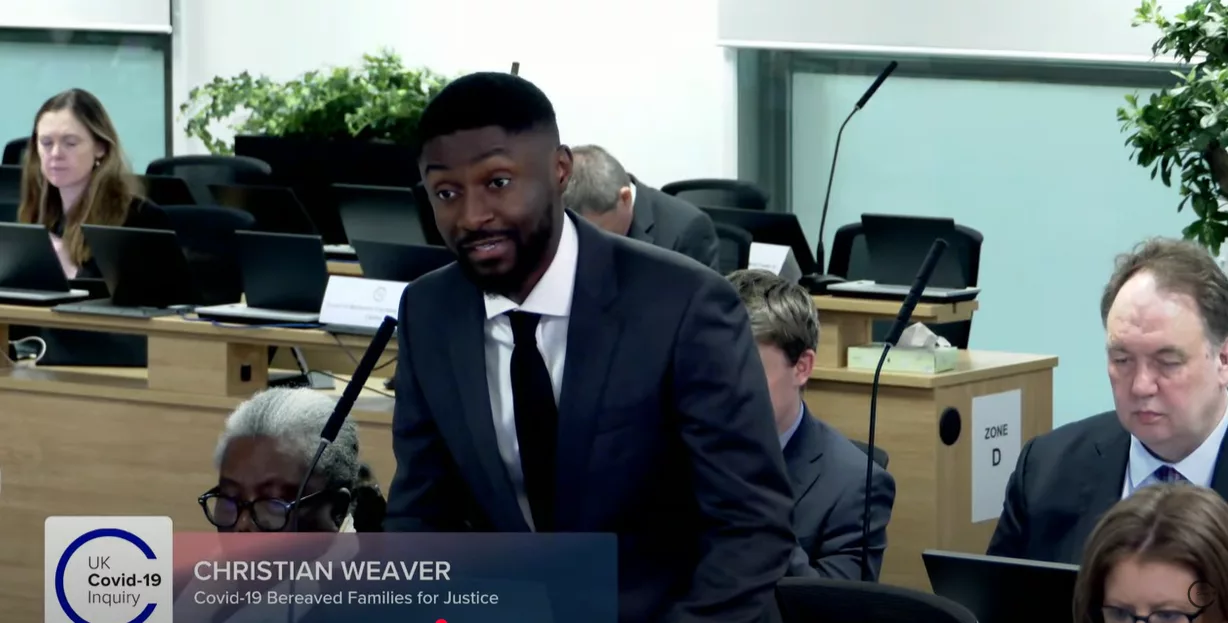 Garden Court North's Christian Weaver (pictured) asks questions on 19 May 2025. Credit: Covid-19 Inquiry.
