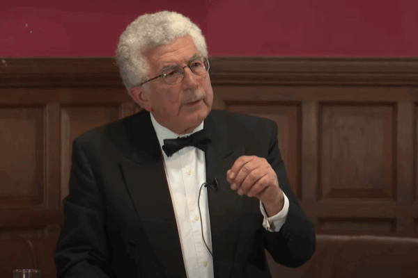 Professor Avi Shlaim (pictured) speaking on a motion about Israel and Palestine at Oxford Union in 2015. Credit: Oxford Union / YouTube.