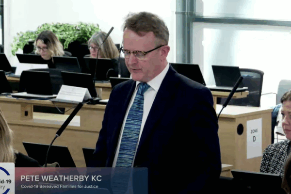 Garden Court North's Covid Inquiry team including Pete Weatherby KC (pictured) has represented the Covid-19 Bereaved Families for Justice throughout the public inquiry. Credit: Covid-19 Inquiry / YouTube.