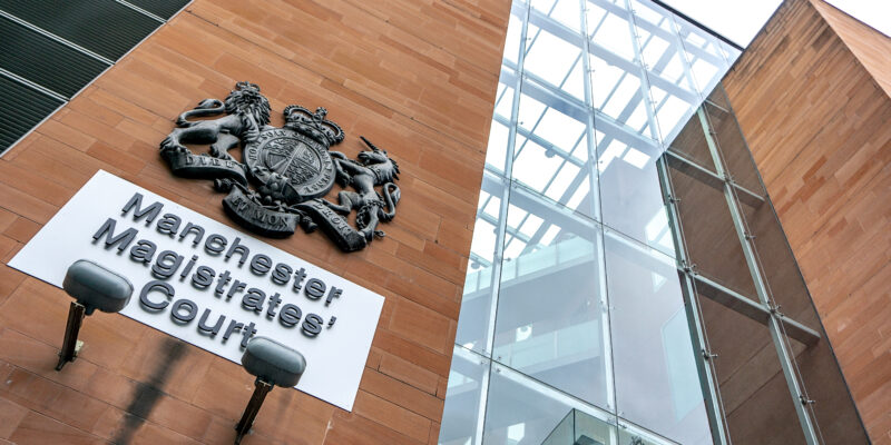 The charges faced by the defendants at Manchester Magistrates Court (pictured) stemmed from a protest against a company's alleged investments in an Israeli-owned arms manufacturer. Credit: Shutterstock.