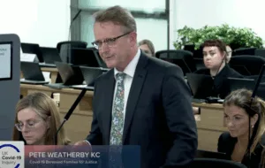 Garden Court North's Pete Weatherby KC (pictured) asks questions of former Health Secretary Matt Hancock on 2 July, 2025. Credit: Covid-19 Inquiry.