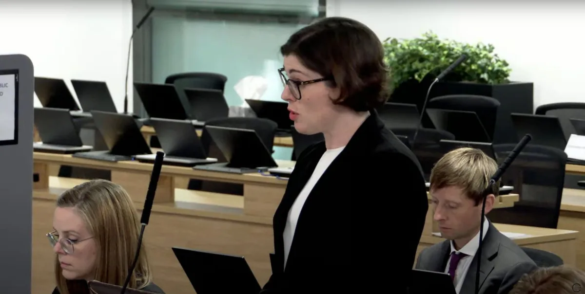 Garden Court North's Anna Morris KC (pictured) delivers her closing submission on behalf of CBFFJ on 30 July, 2025. Credit: Covid-19 Inquiry / YouTube.