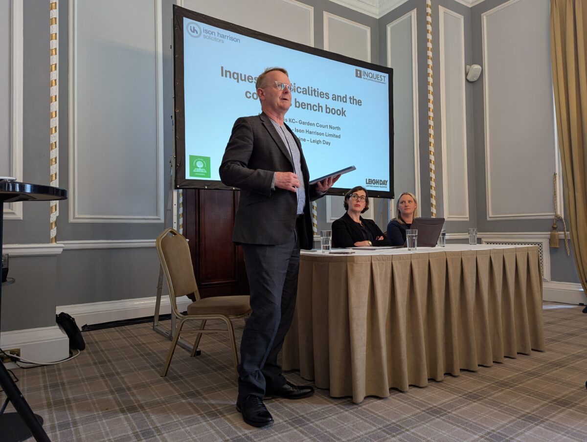 Pete Weatherby KC (pictured) delivers an update on Hillsborough Law during the Northern Conference at Manchester Hall. Credit: Alex Blair / Garden Court North Chambers.