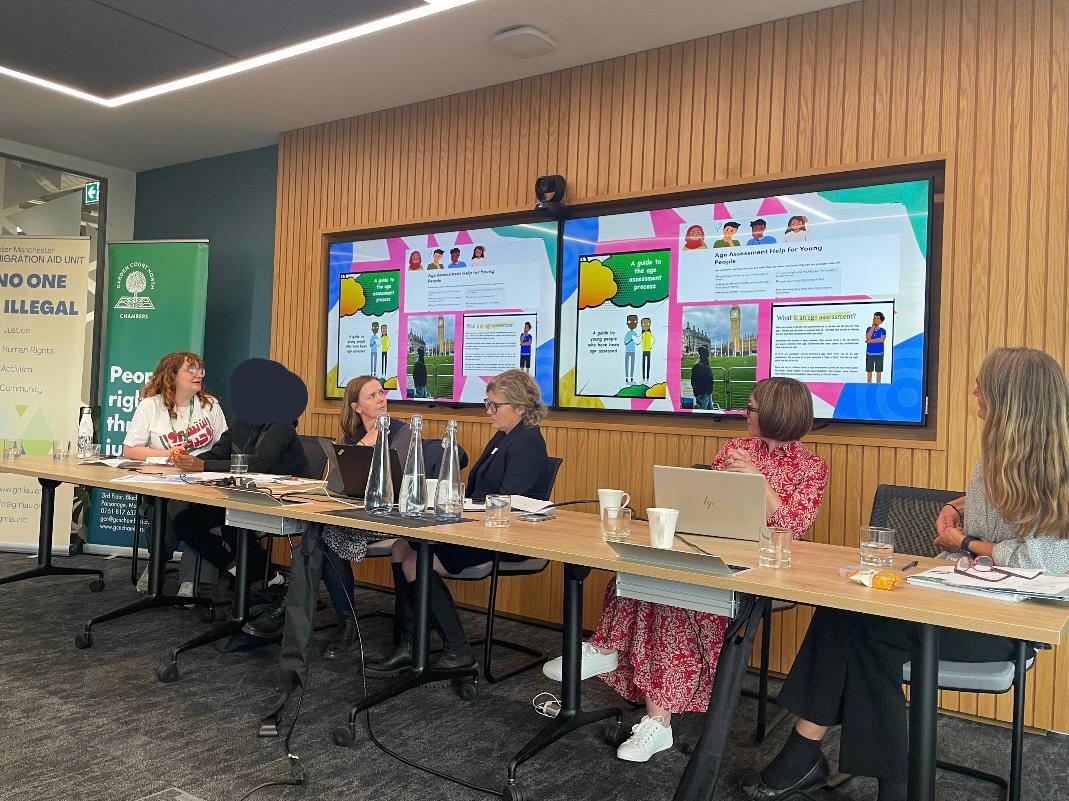 (Left to right) Kathleen Whitehead, the young person, Helen Stalford, Helen Foot, Nicola Burgess and Kate Ormsby on the 'Children - Age Assessments & Best Practice' panel. Credit: Annie Rae / GMIAU.