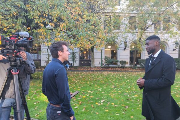 Garden Court North's Christian Weaver (right) speaks to Channel 5 on 27 October 2025. Credit: Alex Blair / Garden Court North Chambers.