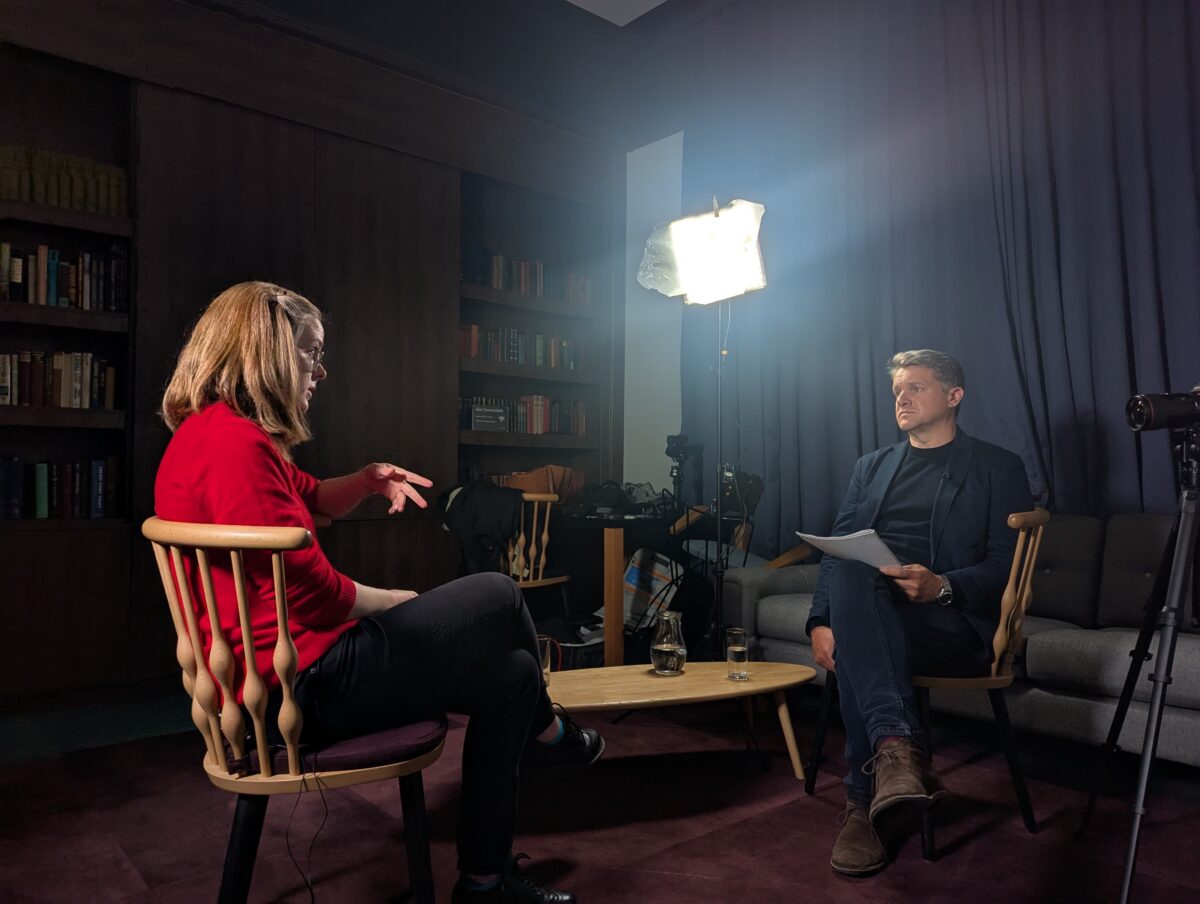 Garden Court North's Ciara Bartlam (left) speaks to Sky News' Nick Martin as part of Nonita's documentary. Credit: Alex Blair / Garden Court North Chambers.