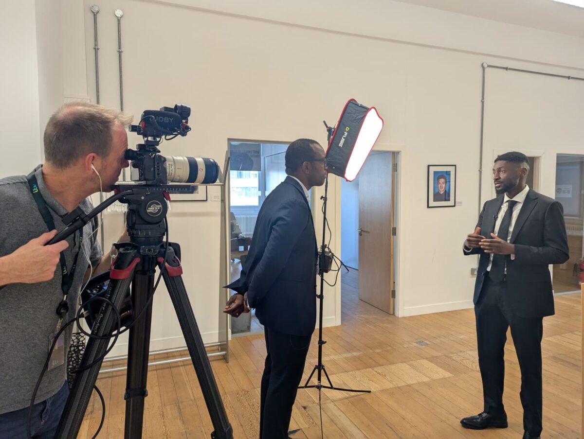 Garden Court North's Christian Weaver (right) talks to ITV Granada's Gamal Fahnbulleh (centre). Credit: Alex Blair / Garden Court North Chambers.