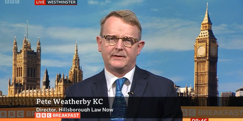 Garden Court North's Pete Weatherby KC (pictured) spoke on BBC Breakfast today (14 January 2025) alongside Caroline Curry and Lisa Rutherford, who lost their son and daughter in the Manchester Arena bombing. Credit: BBC Breakfast.