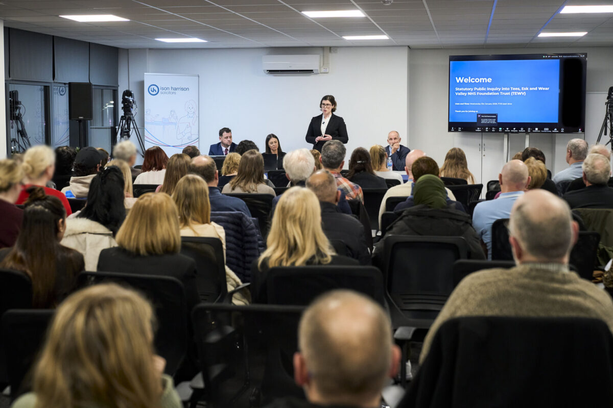 Garden Court North's Anna Morris KC (pictured) addresses a public meeting on 21 January following the announcement of the TEWV Inquiry. Credit: Ison Harrison.