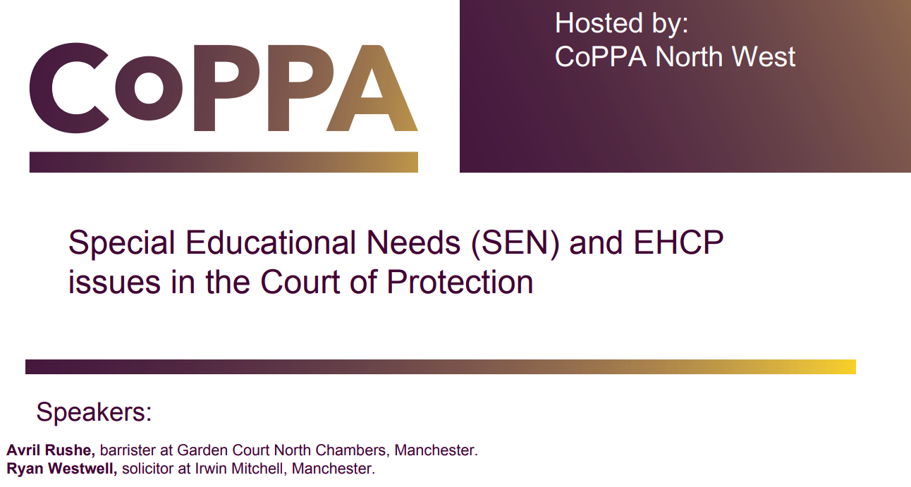 Garden Court North's Avril Rushe will be speaking at CoPPA North-West's Court of Protection seminar in Manchester on 5 May.